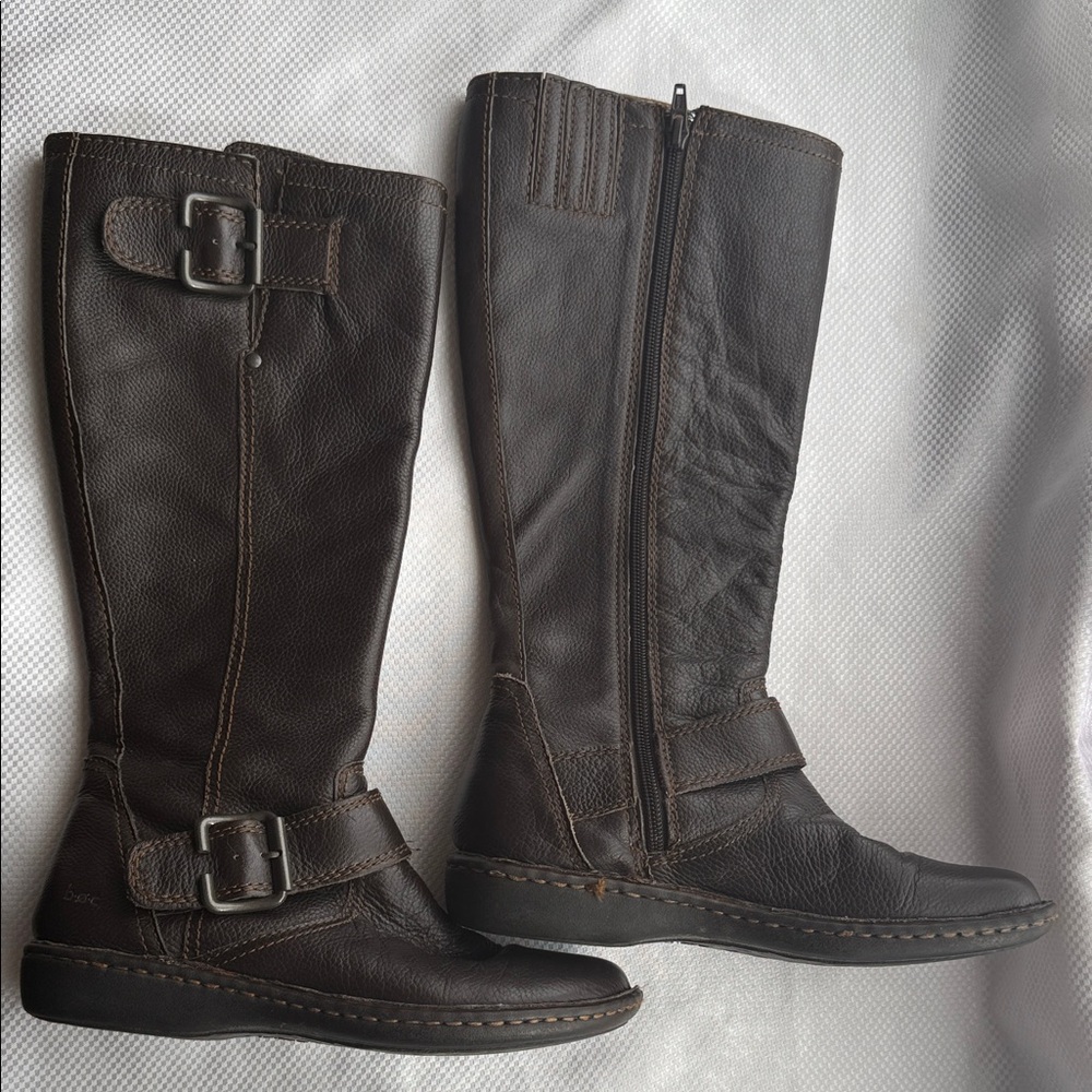 boc - Brown Leather Tall Boots with Buckles - Size 6.5